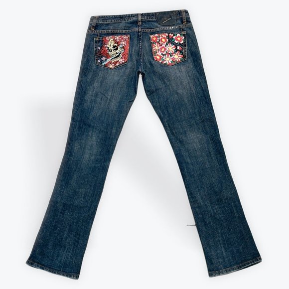 32x32 - Y2K Ed Hardy Low Rise Embroidered Straight Leg Jeans - Picture 3 of 6